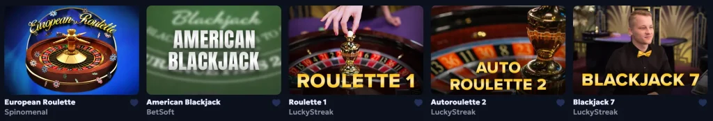 Classic casino table games and card games at CasperBets